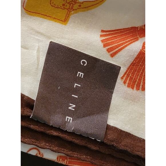 Celine White and Brown Scarf with Orange and Yellow Accents - Picture 2 of 4